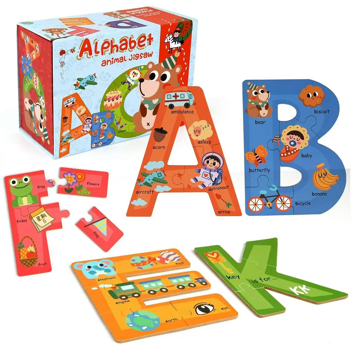 Educational wooden jigsaw puzzle for toddlers.